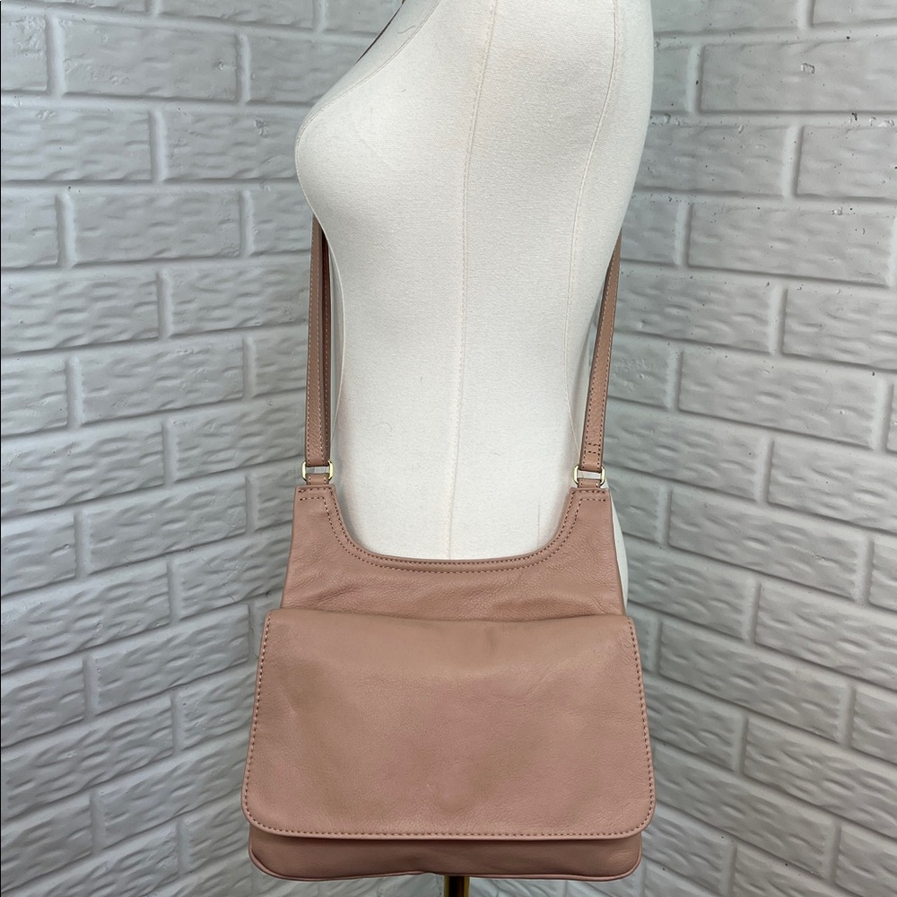 MARGOT CROSSBODY BLUSH COLOR GENUINE LEATHER GOLD HARDWARE FLAP FRONT